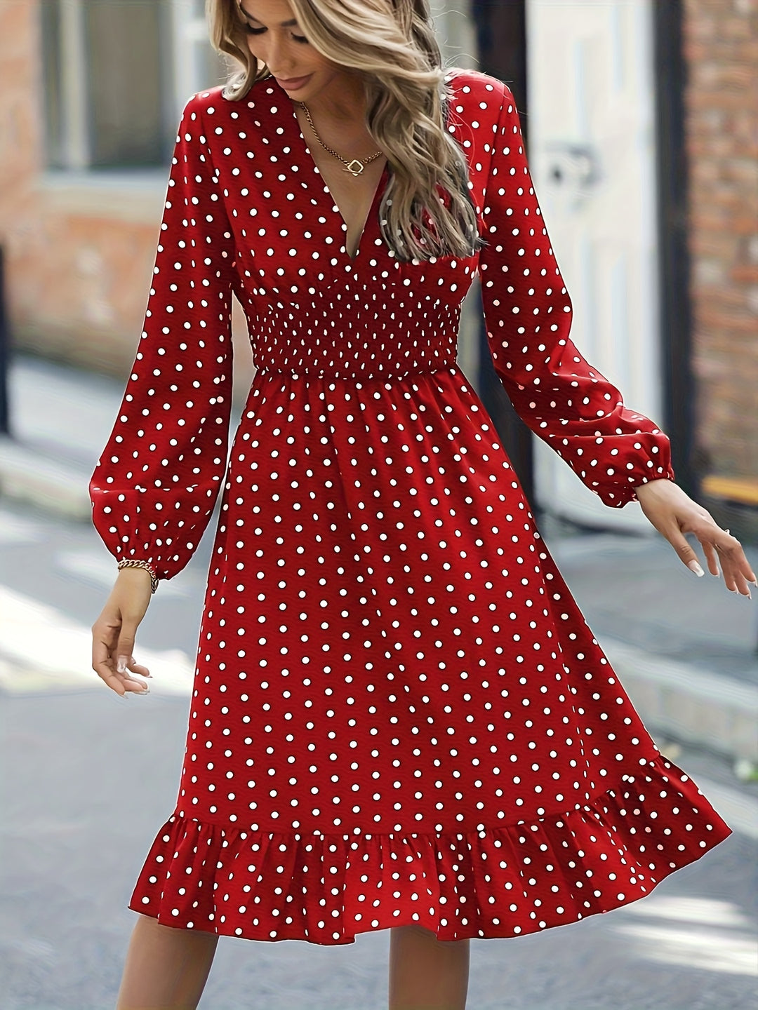 GABRIELLE™ - Elegant Polka Dot Flowing Midi Dress