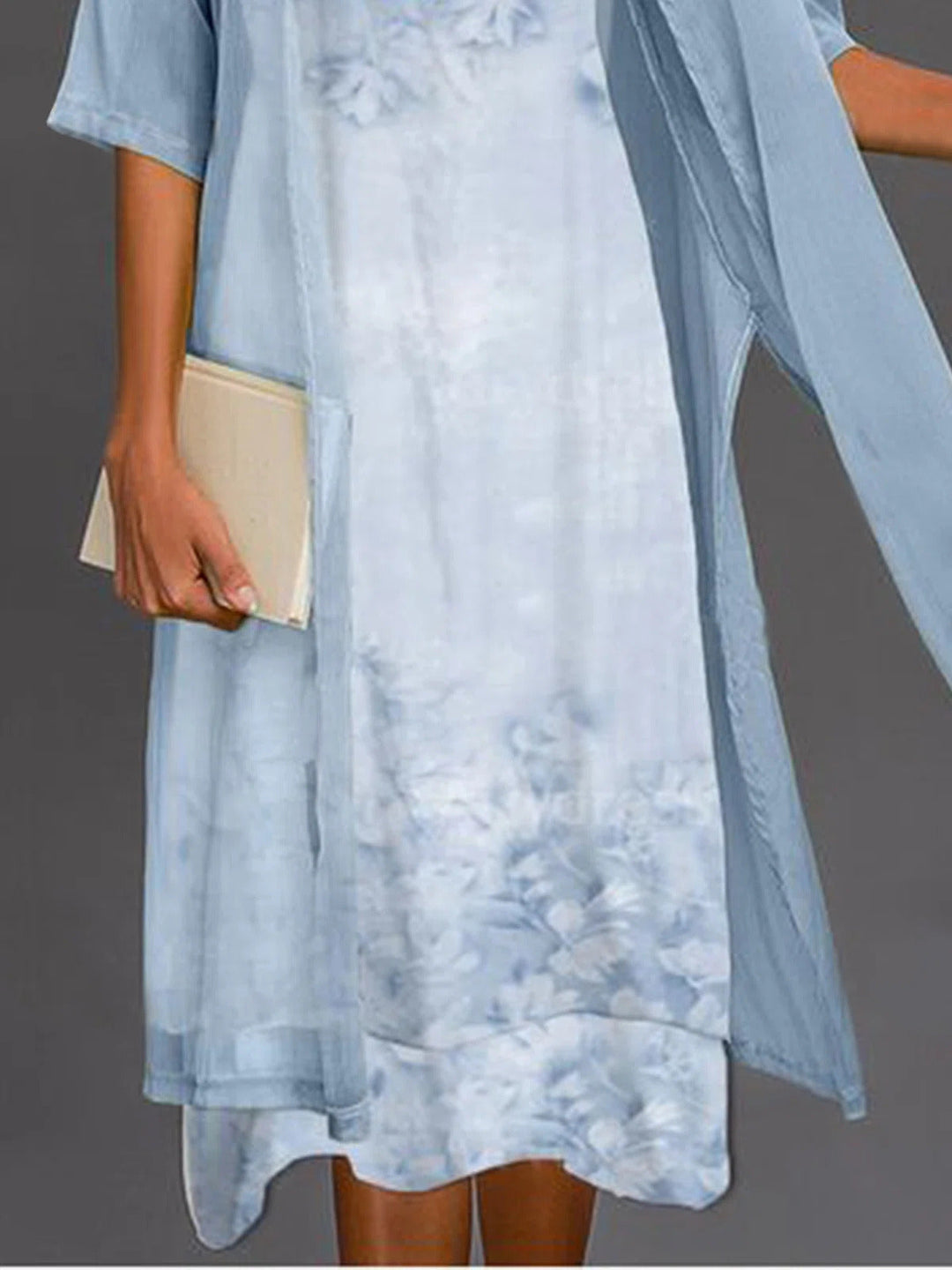 Stella | Floral Midi Dress with Sheer Long Cardigan Set