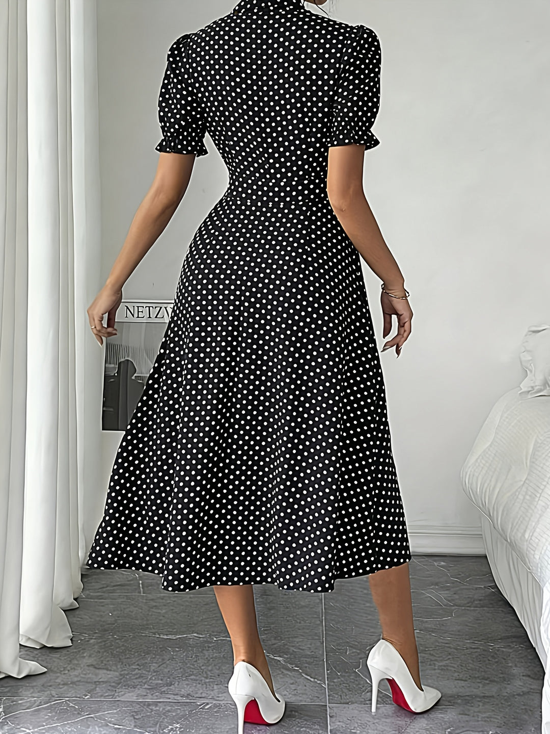 VIVIENNE™ - Elegant Polka Dot Wrap Midi Dress