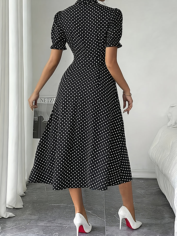 VIVIENNE™ - Elegant Polka Dot Wrap Midi Dress