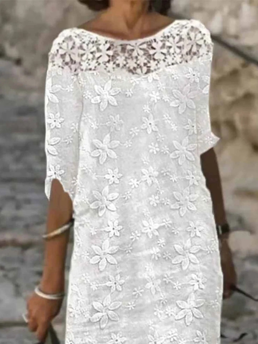 Annette | Floral Lace 3/4 Sleeve Shift Dress