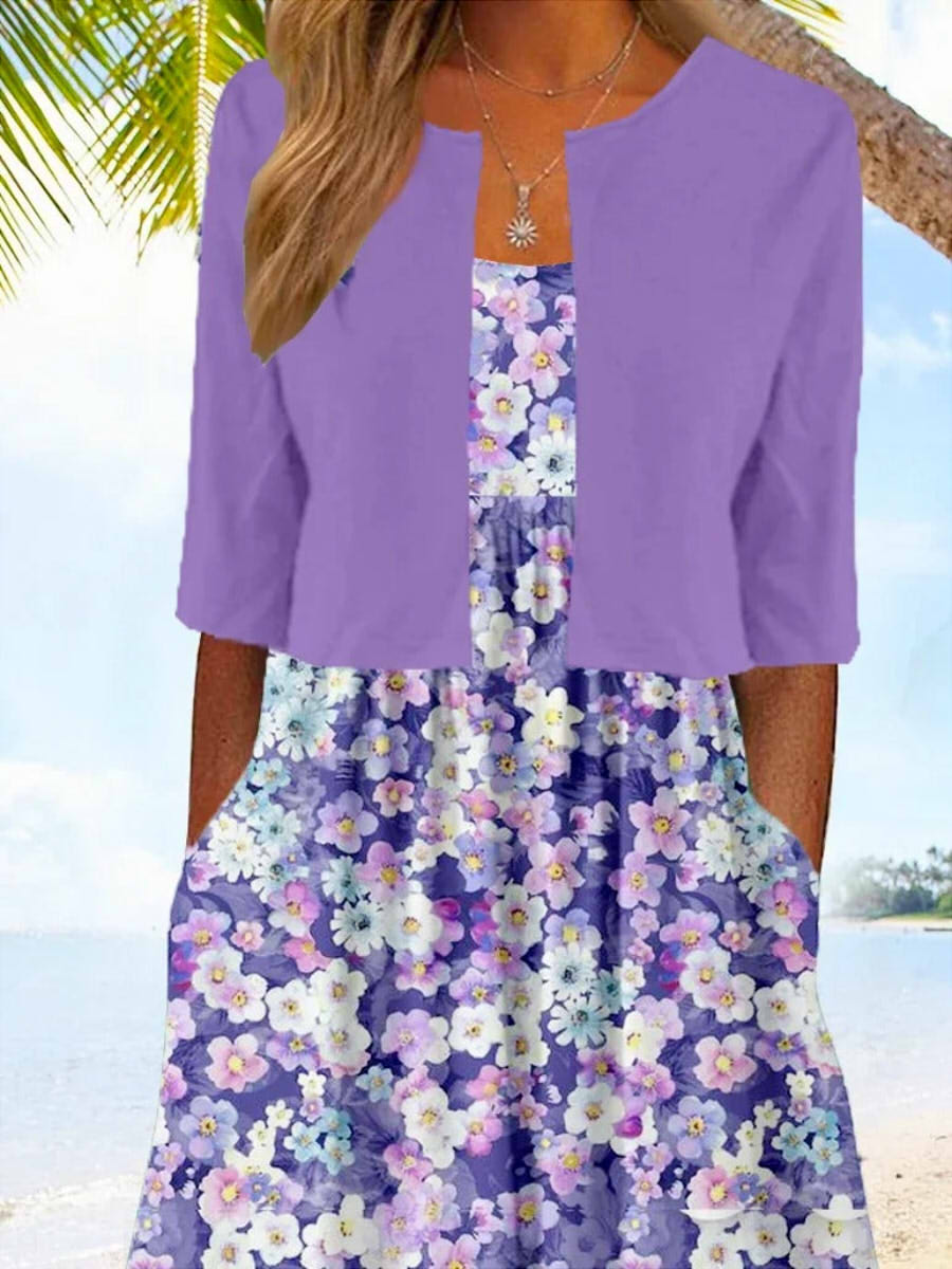 Violetta | Floral Midi Dress with Cropped Jacket Set