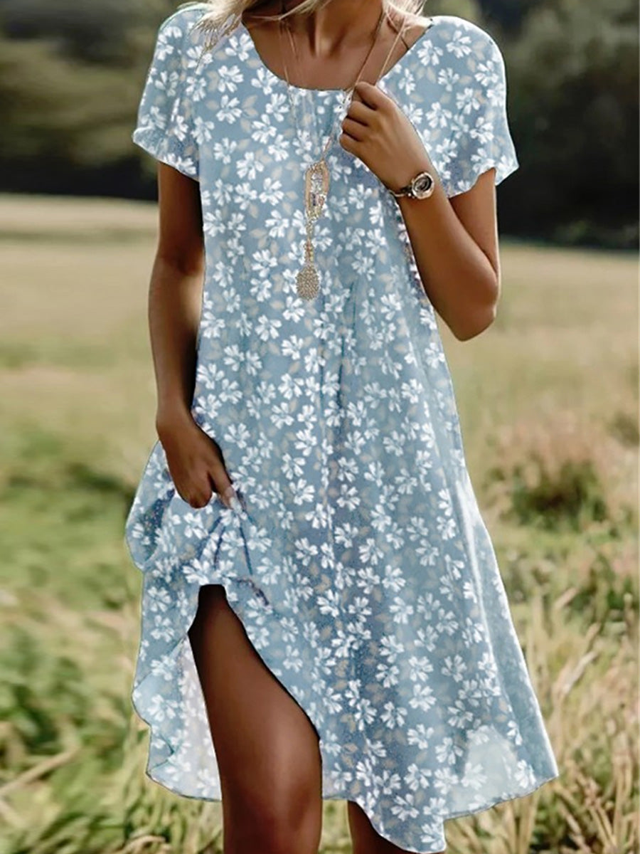 Rosie | Casual Floral Crew Neck Short Sleeve Dress