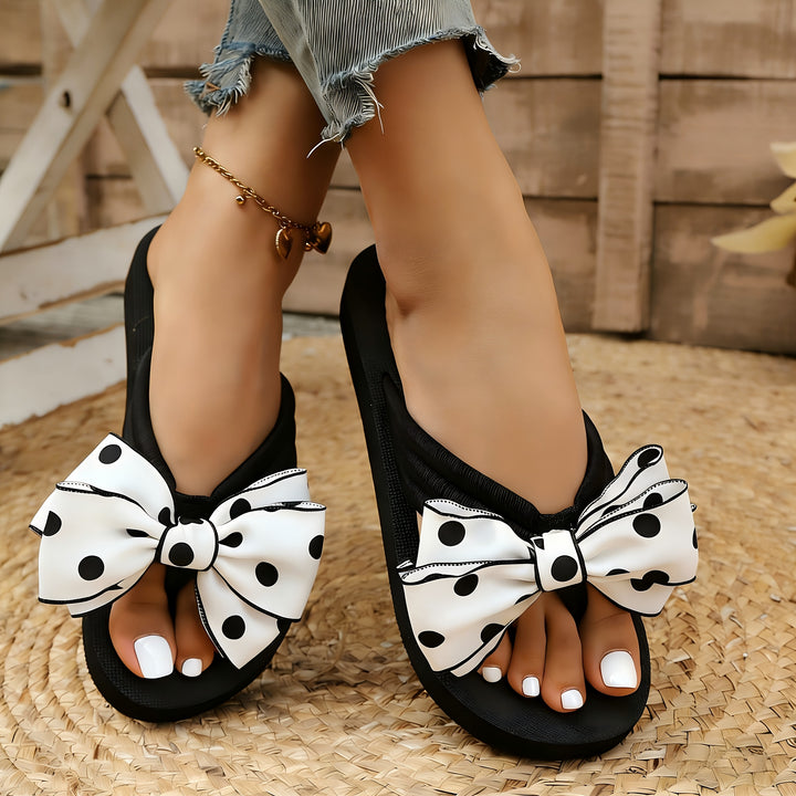 DOTTY – Polka Dot Bow Wedge Flip-Flops