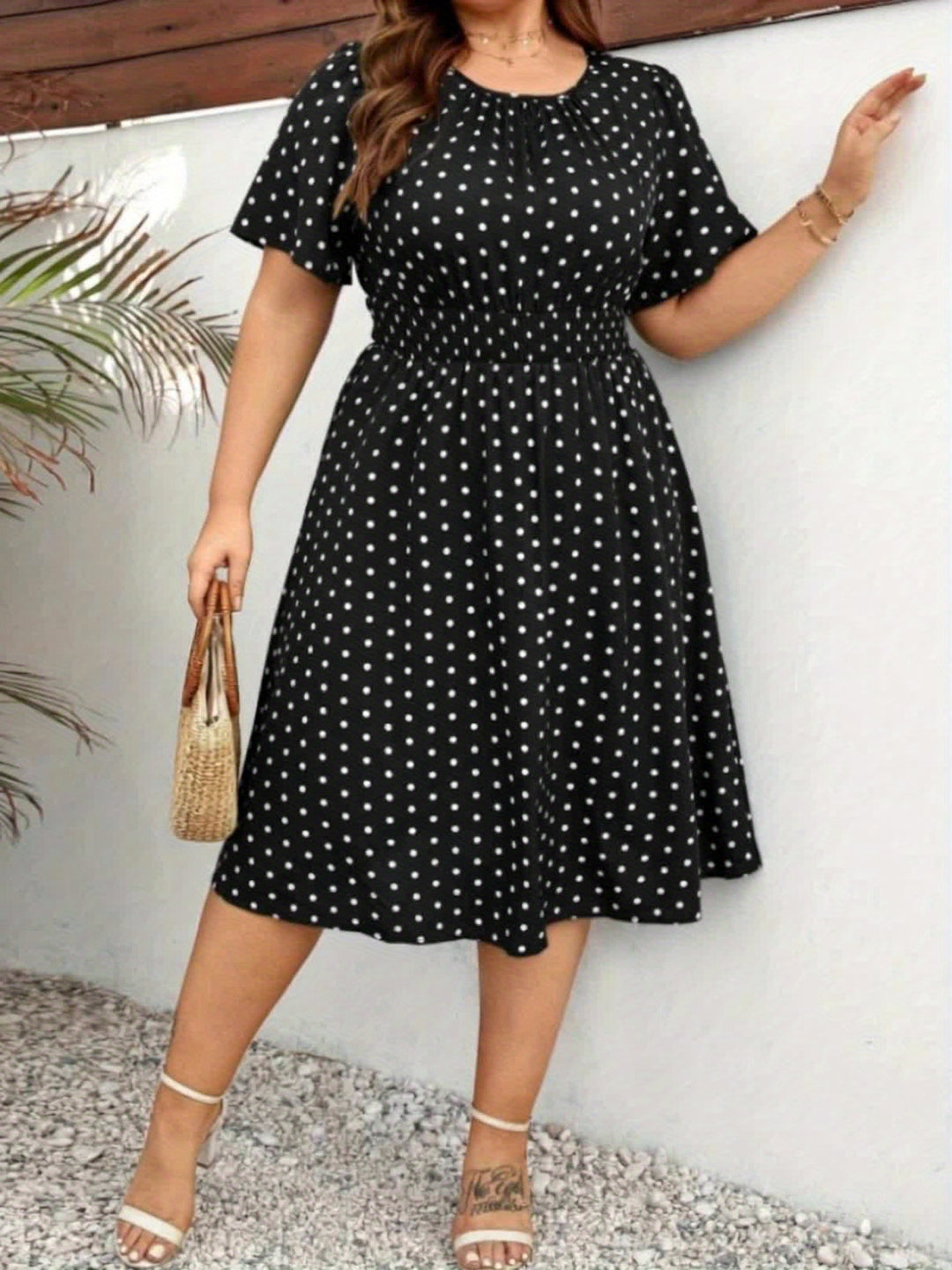 GRACE™ - Elegant Polka Dot Midi Dress