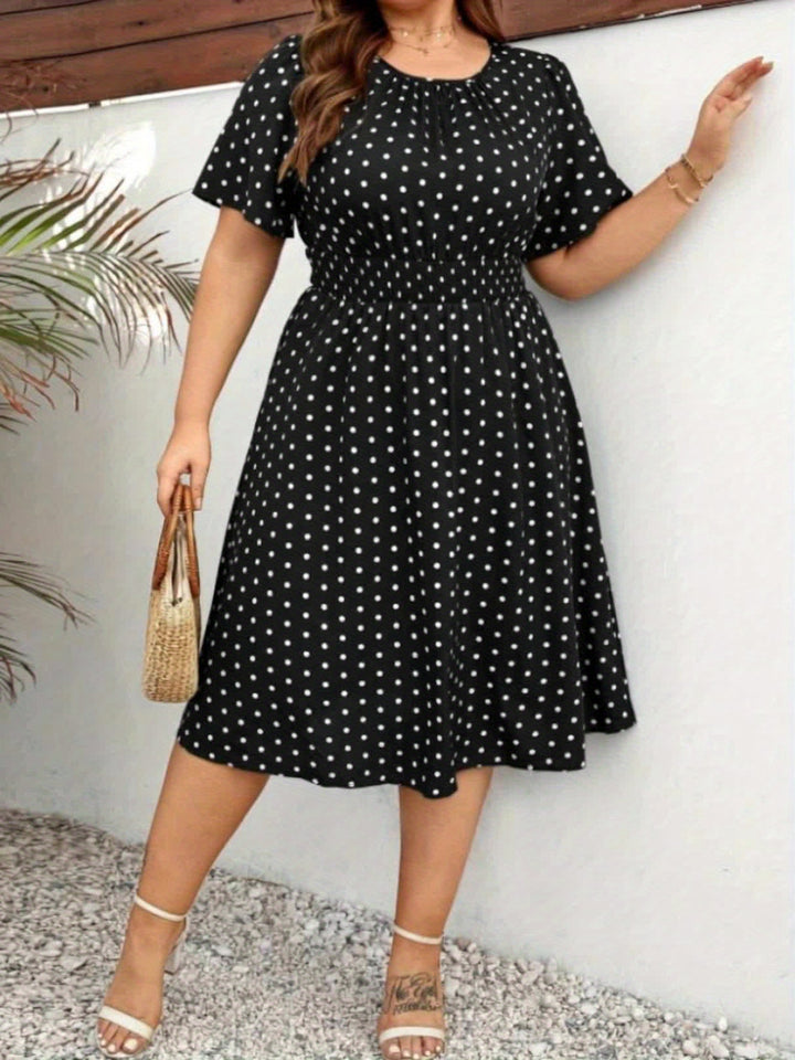 GRACE™ - Elegant Polka Dot Midi Dress