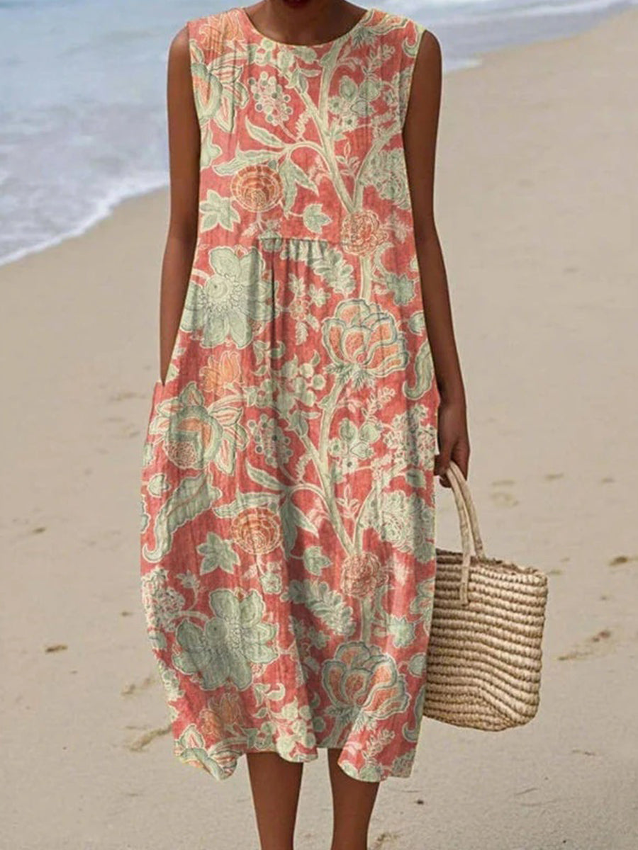 Zara | Vintage Floral Sleeveless Round Neck Dress