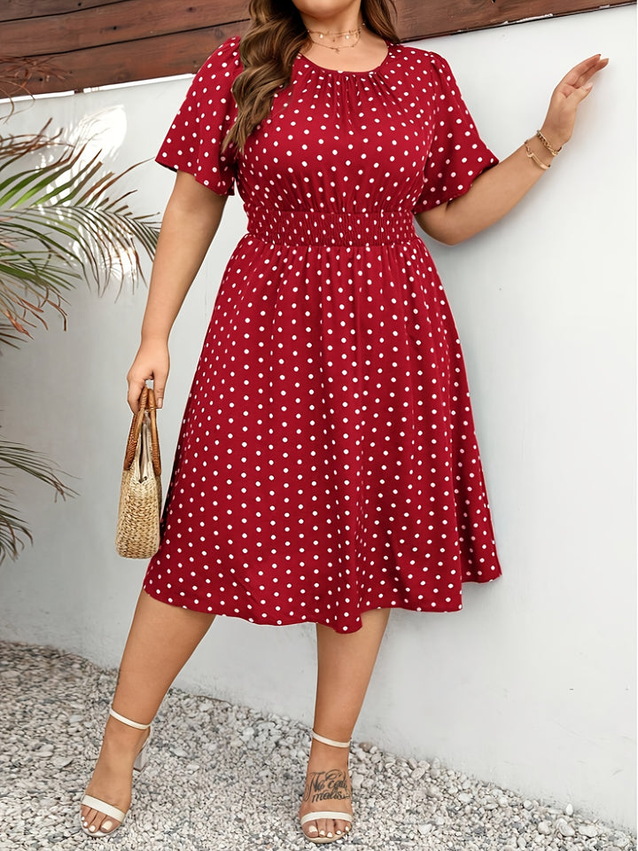 GRACE™ - Elegant Polka Dot Midi Dress