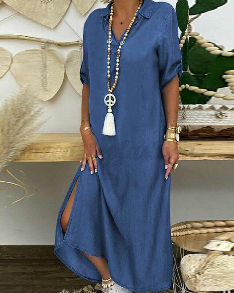 Stylish solid-color denim dress – timeless all-rounder for any occasion