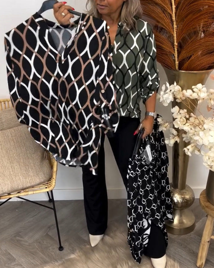 Casual long-sleeve blouse with a trendy print