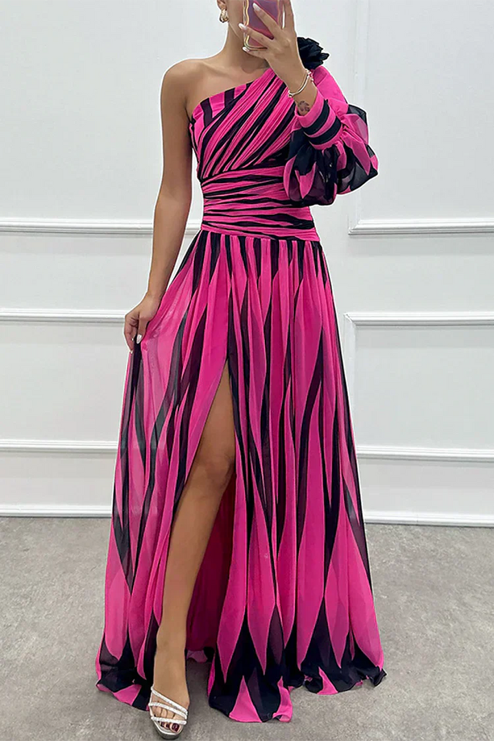 Bonnie | Striped One-Shoulder Wedding Guest Dress