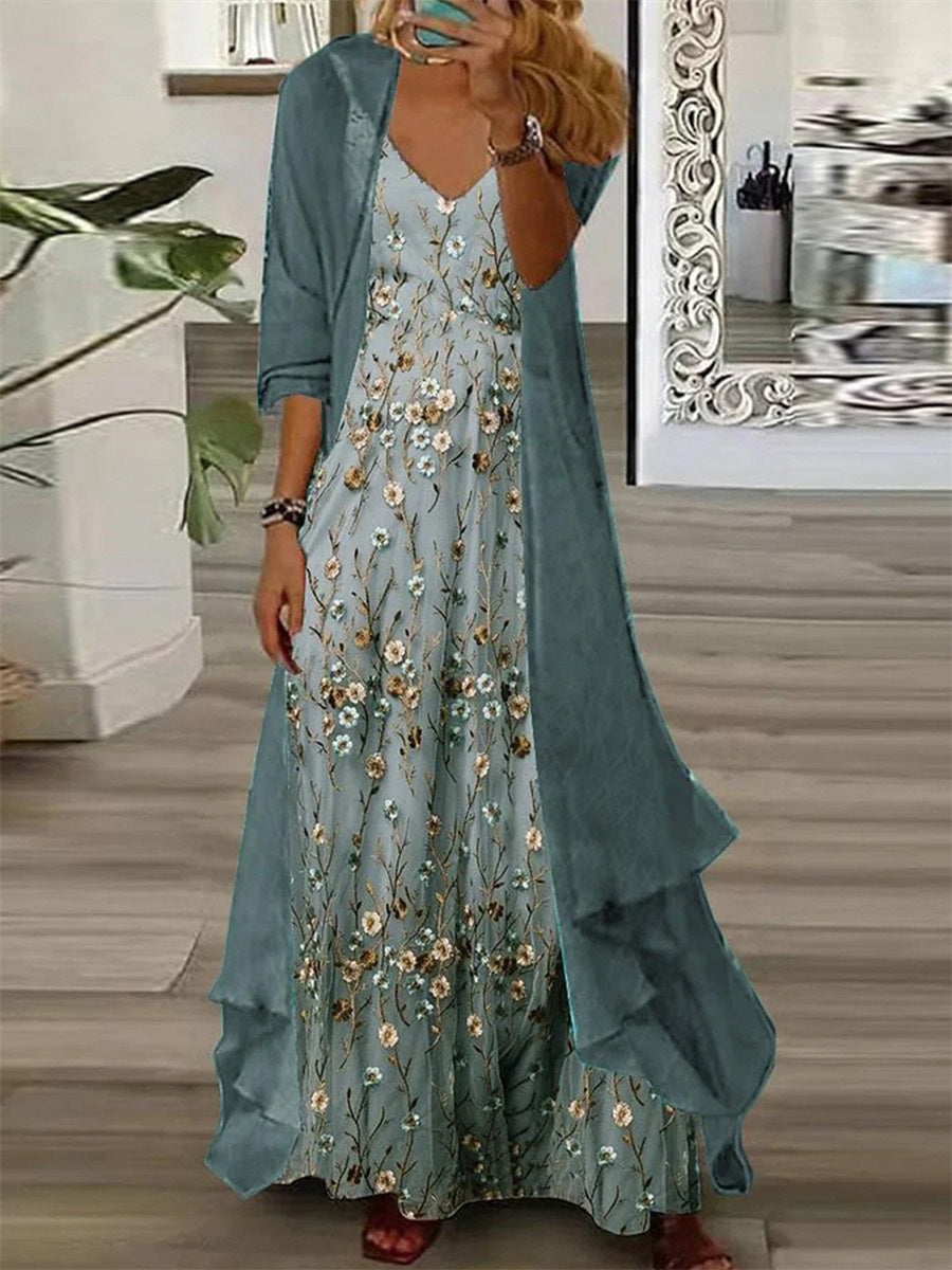 Isabella | Elegant Floral Maxi Dress with Cardigan