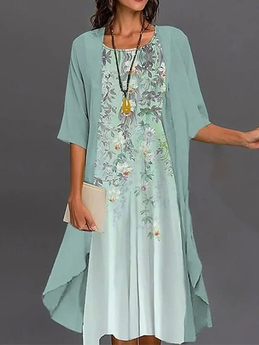 Marina | Green Floral Midi Dress with Jacket Set