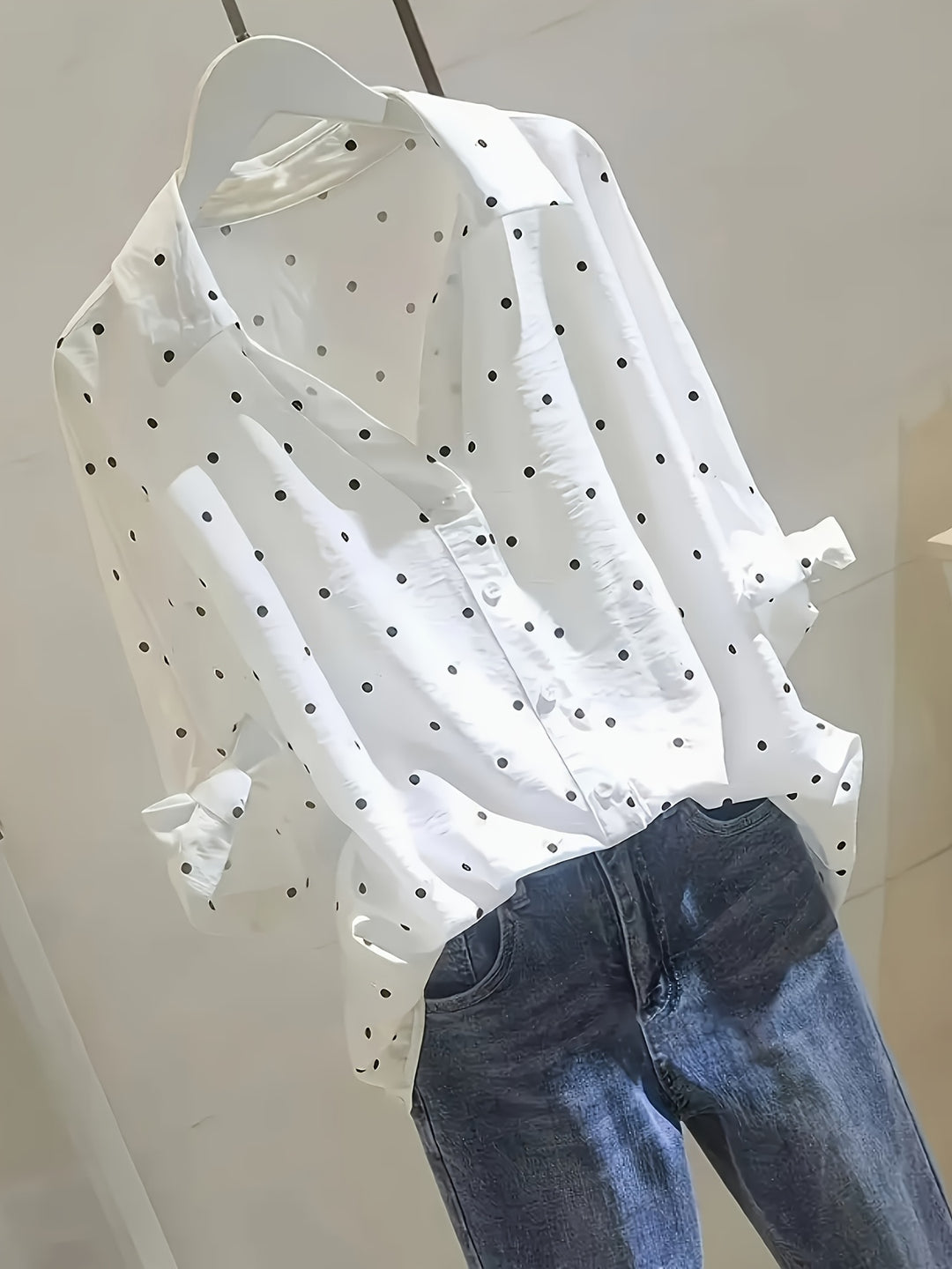 Vivian™ - Elegant Polka Dot Button Blouse
