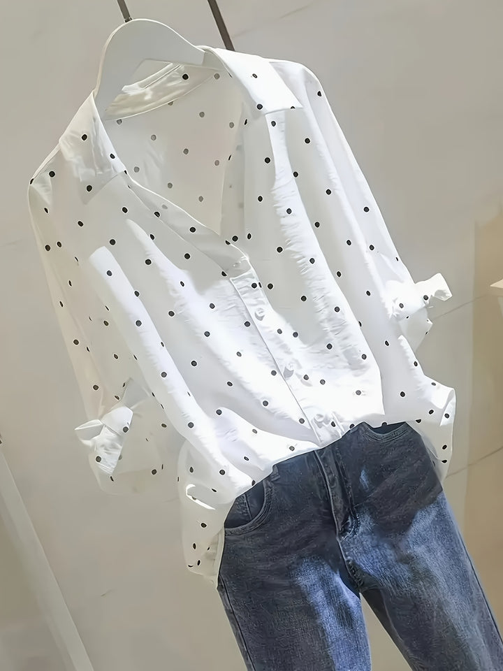 Vivian™ - Elegant Polka Dot Button Blouse