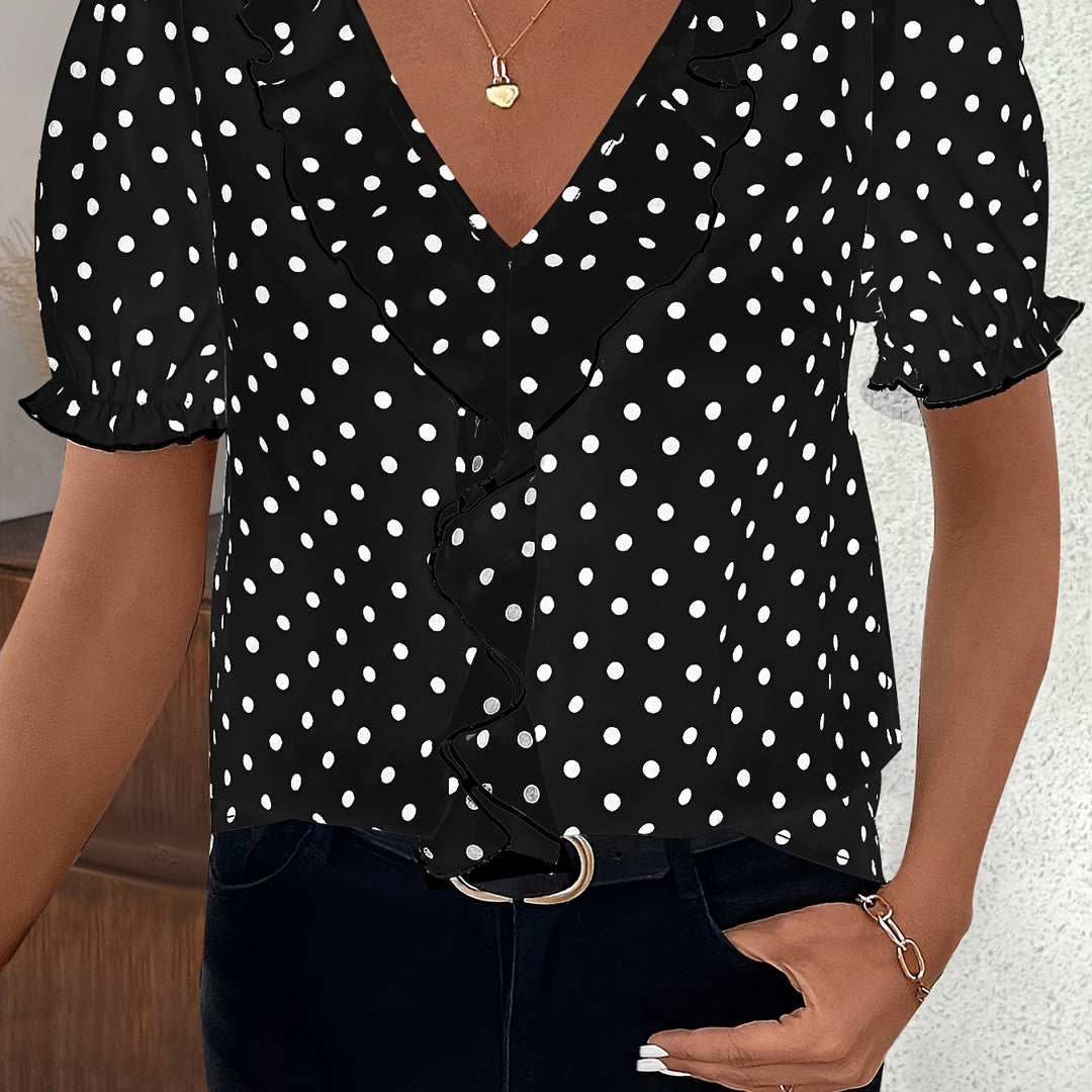 LILA – Lace Color Block Bubble Sleeve Blouse