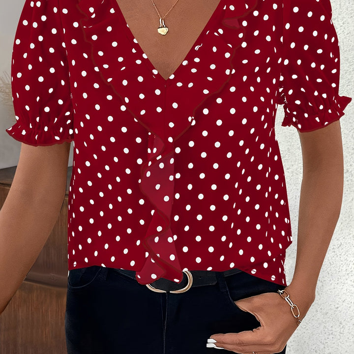 LILA – Lace Color Block Bubble Sleeve Blouse