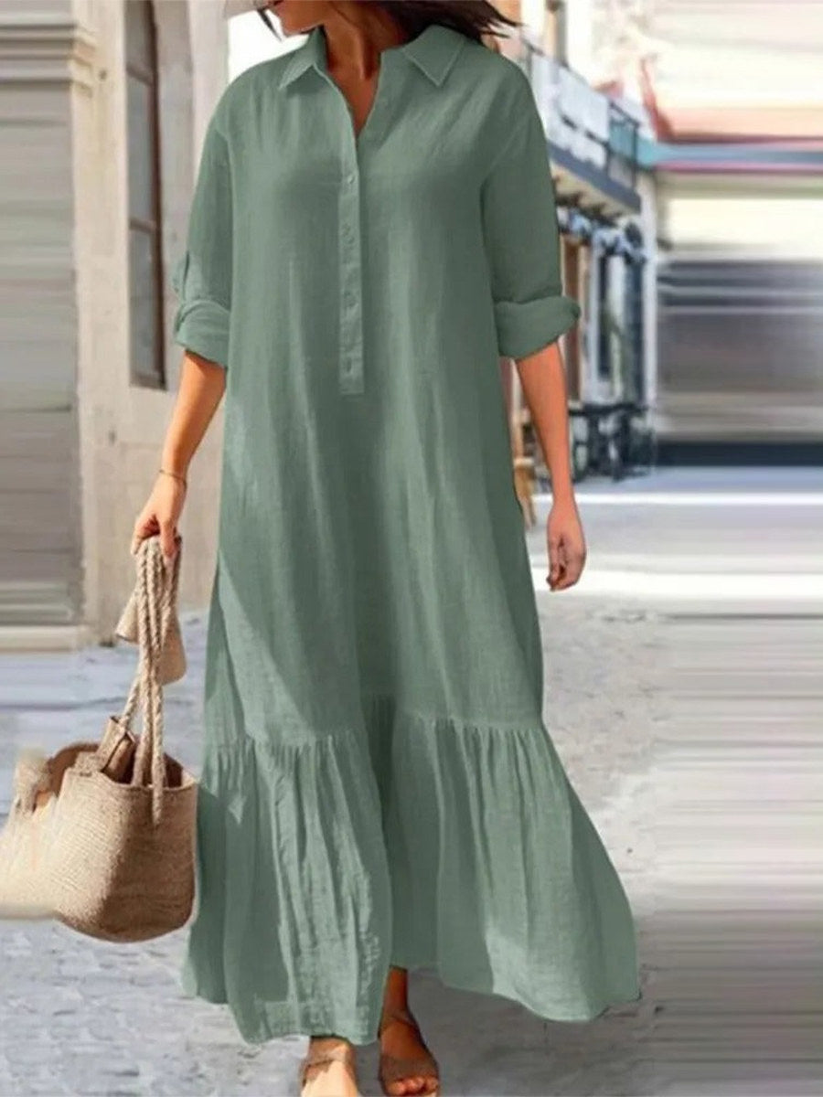 Sienna | Vintage Solid Lapel Long Sleeve Maxi Dress
