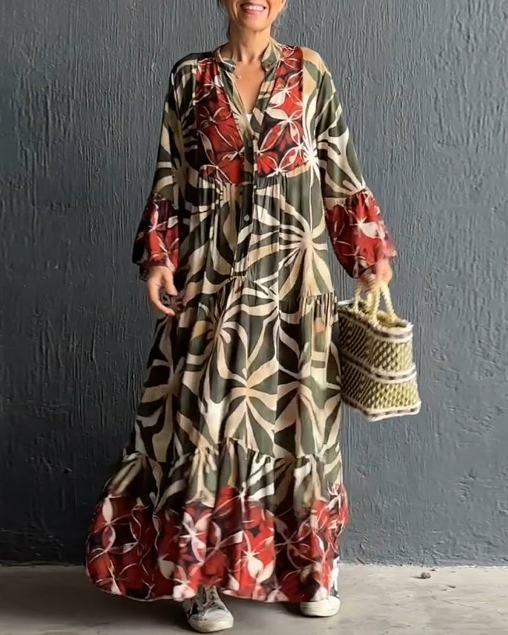 Casual, flowy vacation dress with a colorful print.