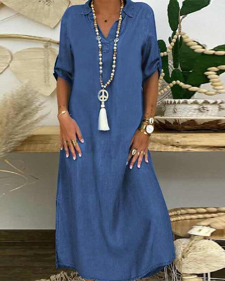 Stylish solid-color denim dress – timeless all-rounder for any occasion