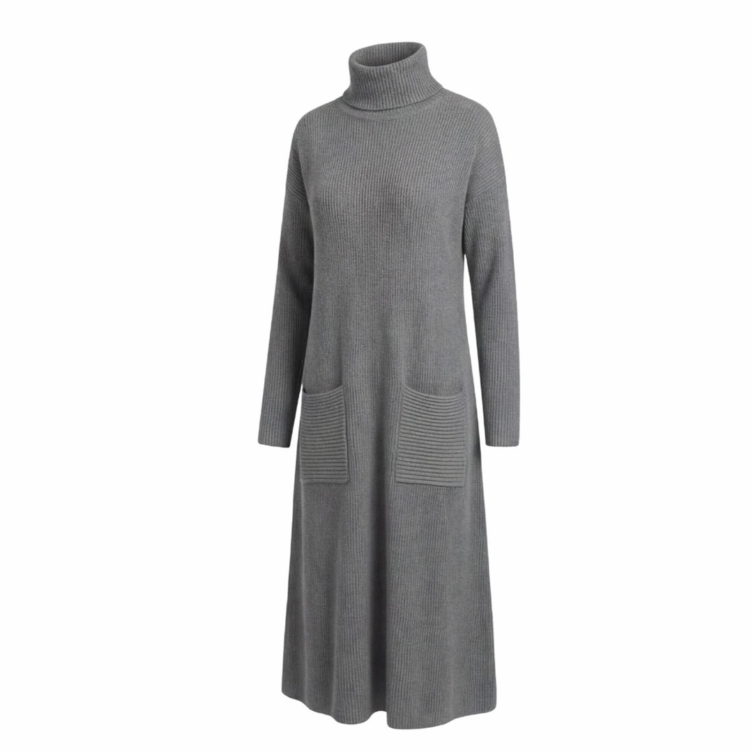 Velara™ - Relaxed Turtleneck Sweater Dress with Pockets