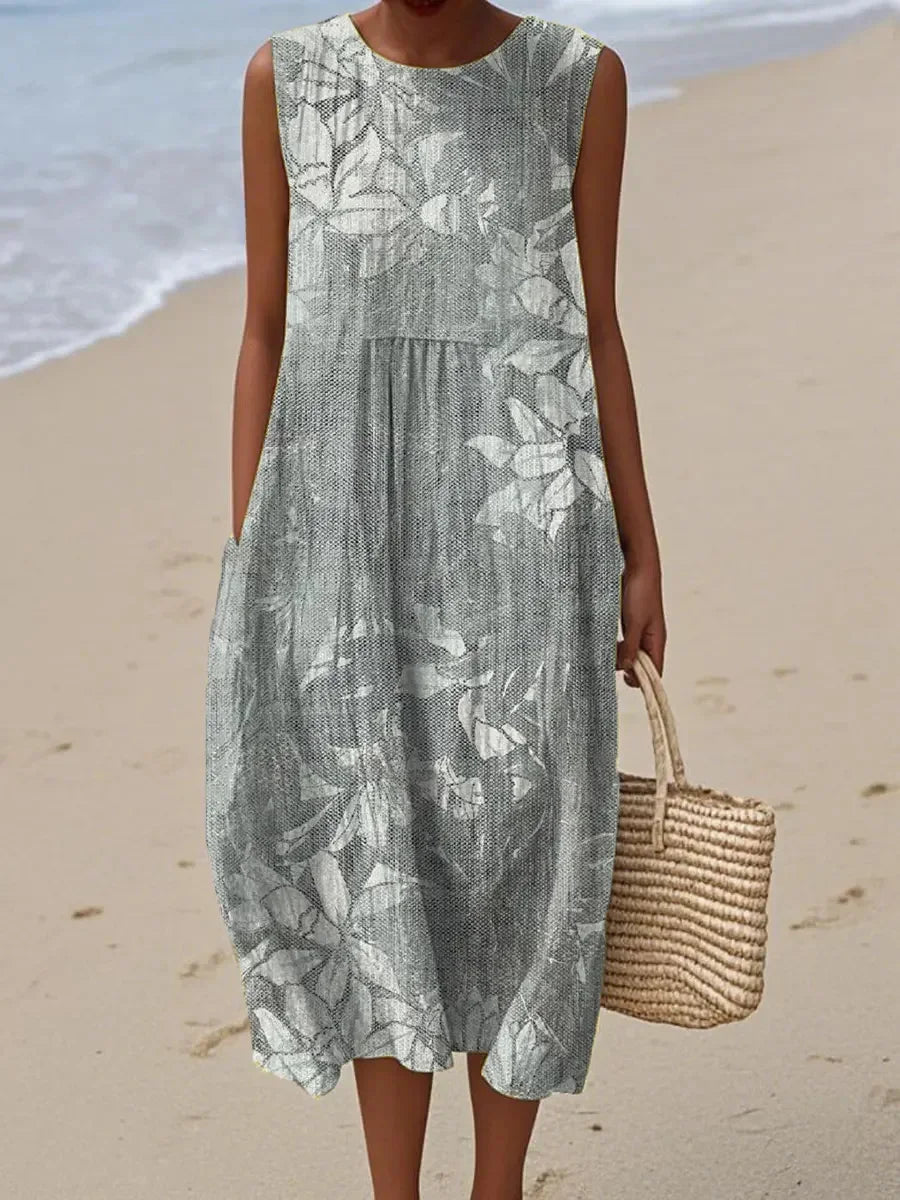 Nathalie | Vintage Floral Art Print Sleeveless Dress