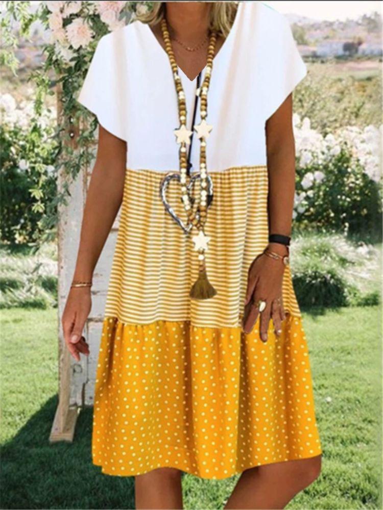 Dotty | Stripe Polka Dot V-Neck Short Sleeve Dress
