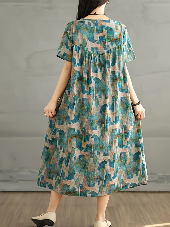Linvera™ - Vintage Linen A-Line Dress