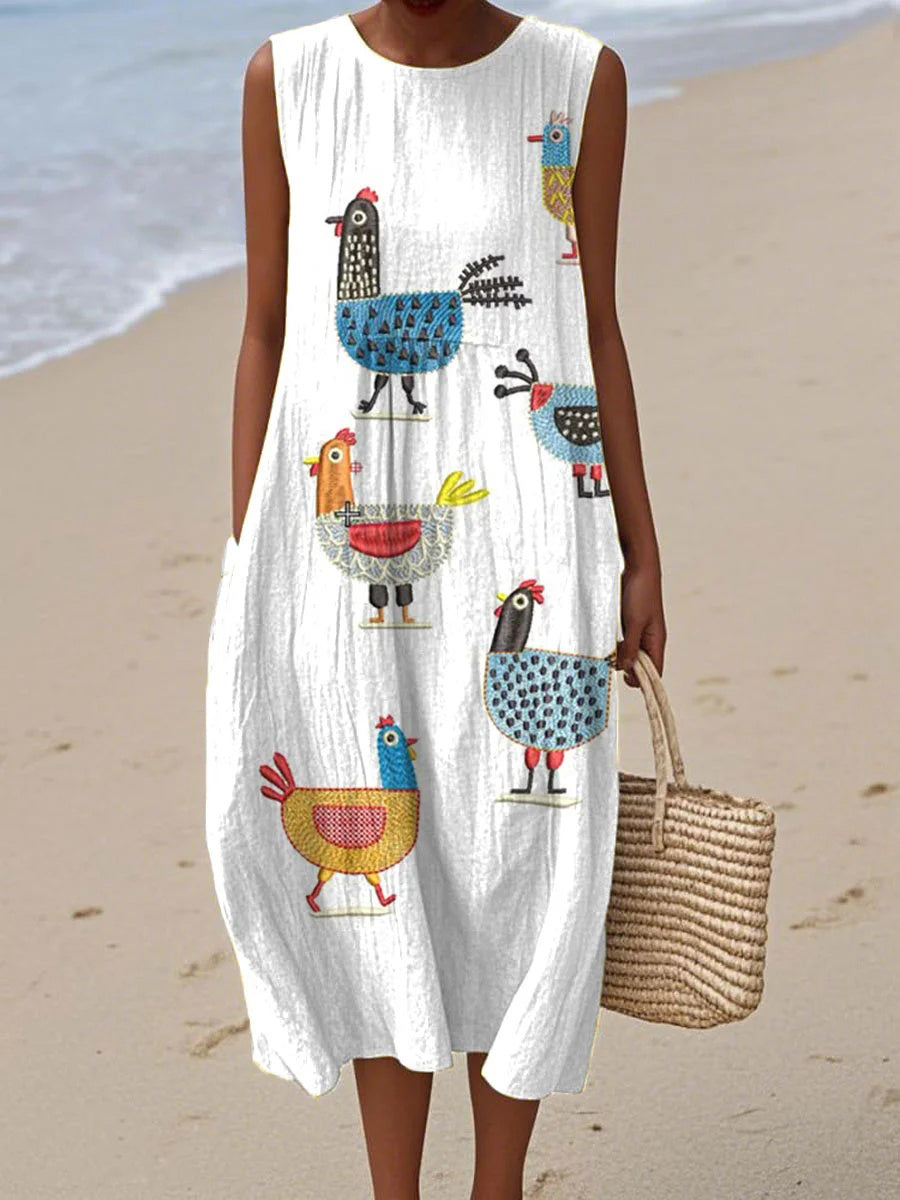 Penny | Novelty Print Sleeveless Midi Dress