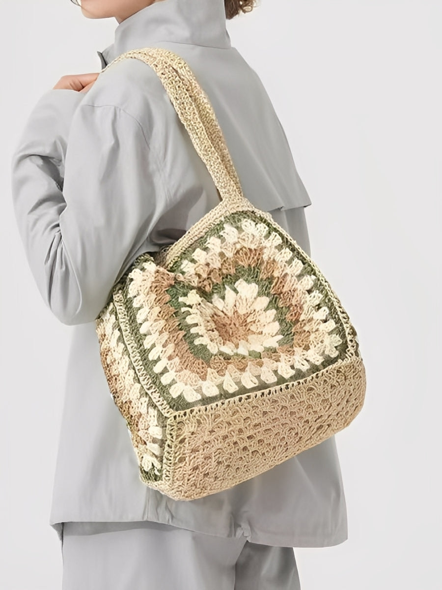 Women's One-Shoulder Magnetic Buckle Large-Capacity Woven Bag