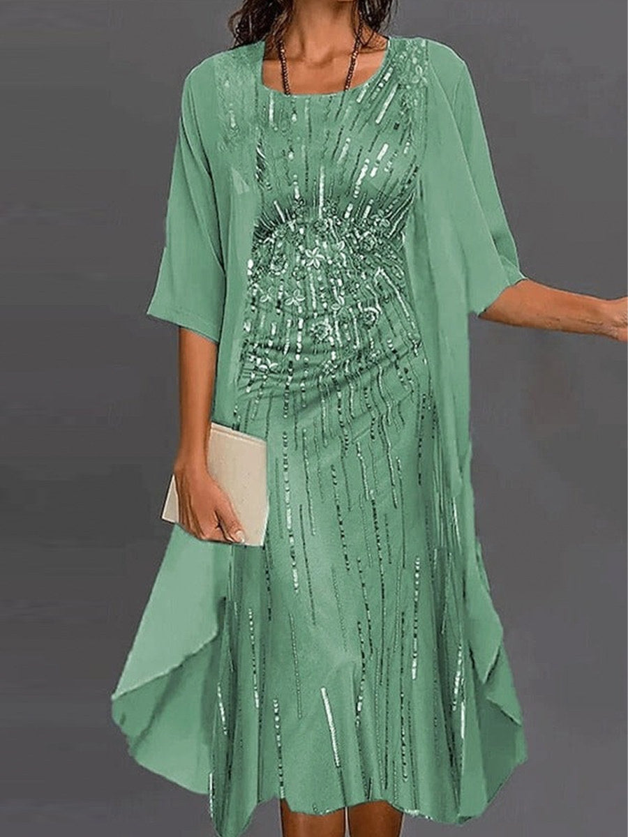 Celina | Floral Crew Neck Half Sleeve Loose Two-Piece Dress