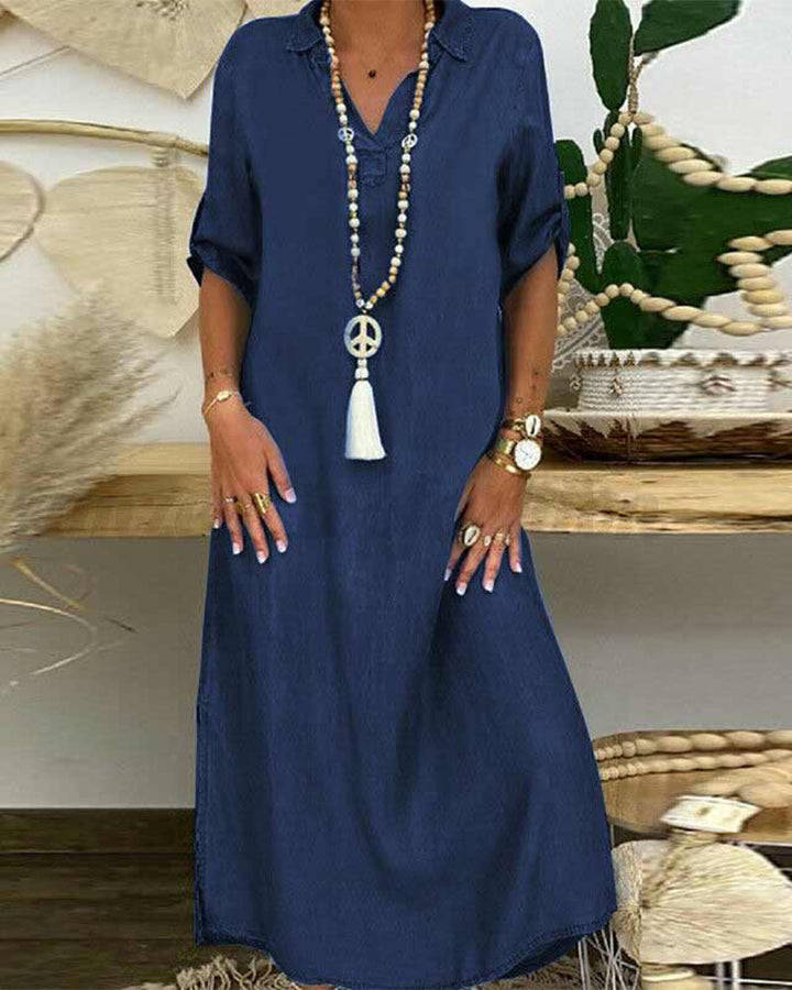 Stylish solid-color denim dress – timeless all-rounder for any occasion