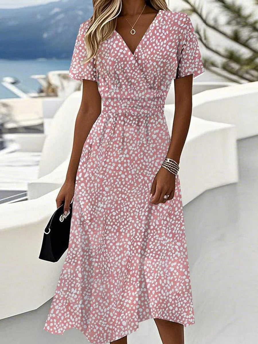Pippa | Pink V-Neck Short Sleeve Midi Dress