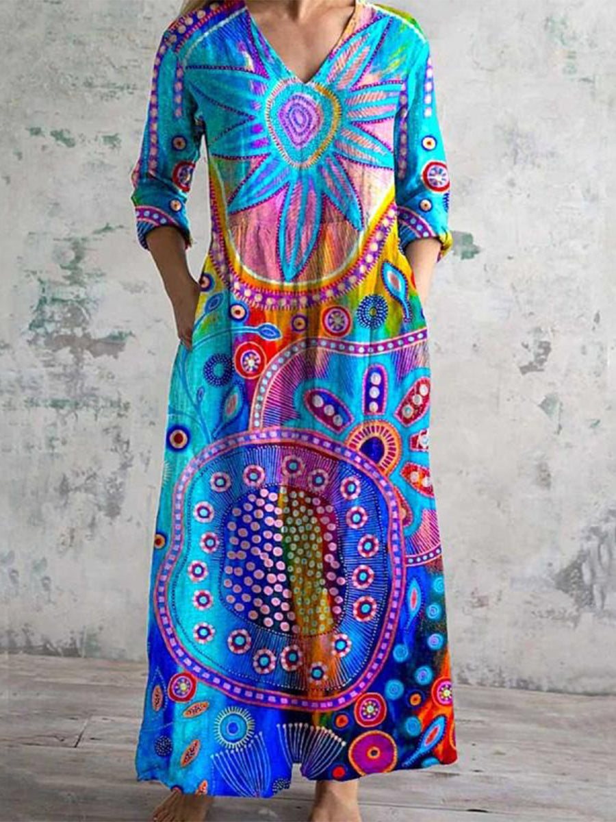 Artsy | Colorful Abstract Print Long Sleeve Dress