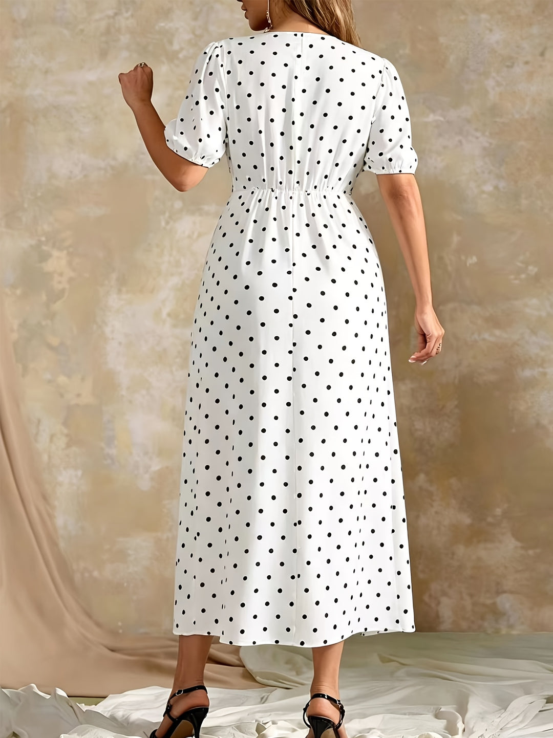 NATALIE™ - Elegant Polka Dot Wrap Maxi Dress