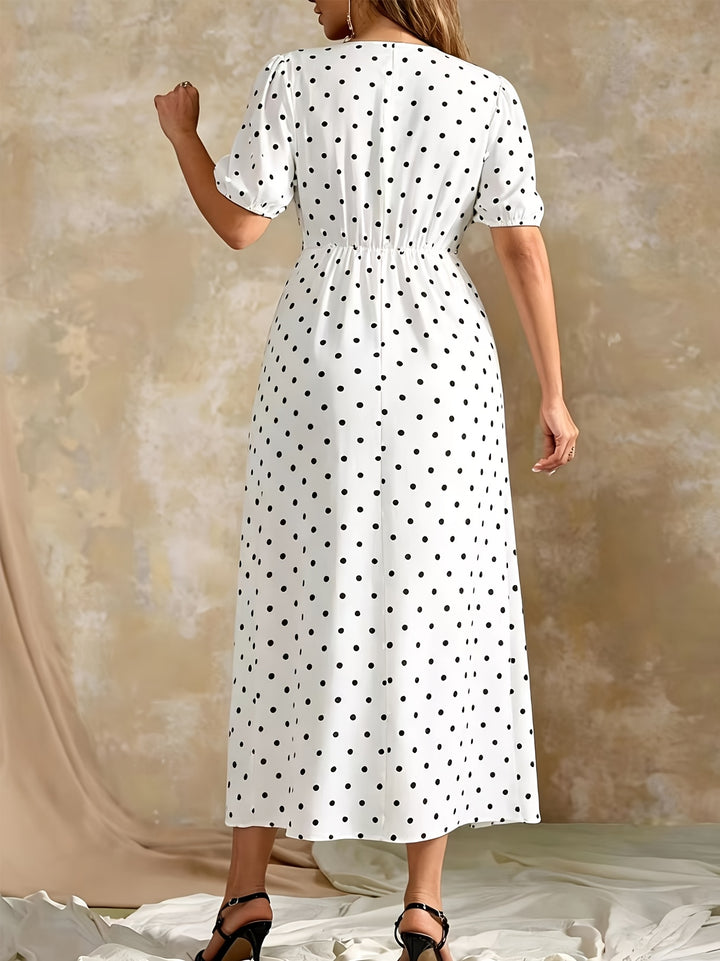 NATALIE™ - Elegant Polka Dot Wrap Maxi Dress
