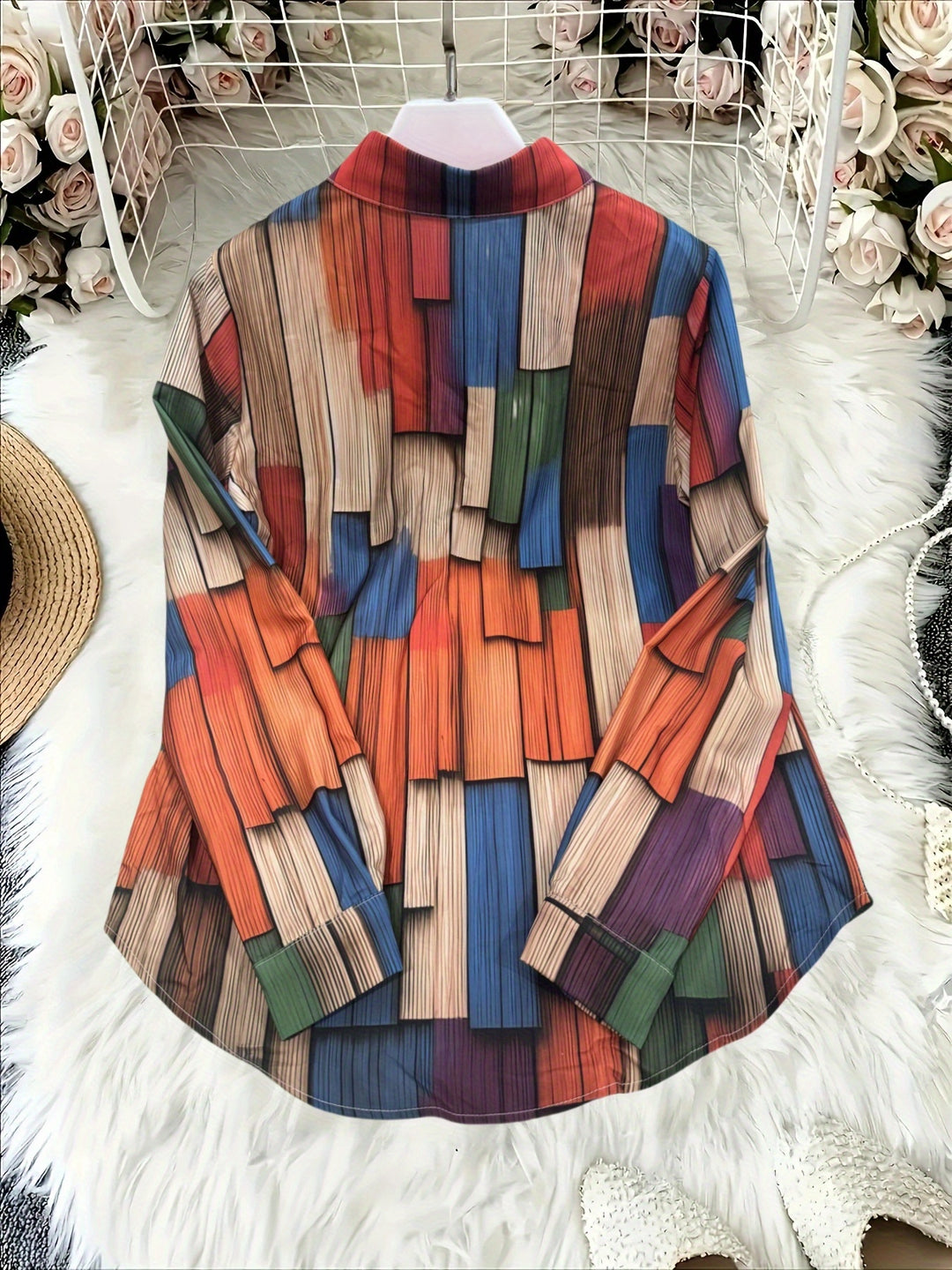 Greta | Geometric Print Collared Long Sleeve Blouse