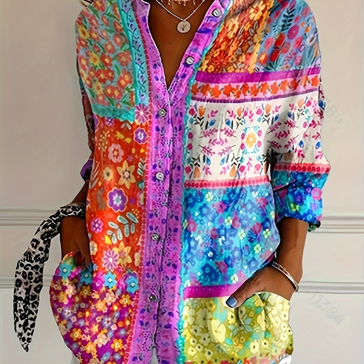 Lena | Printed Long Sleeve Plus Size Casual Shirt