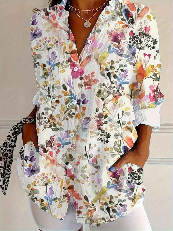 Blanche | Floral Long Sleeve Shirt in White