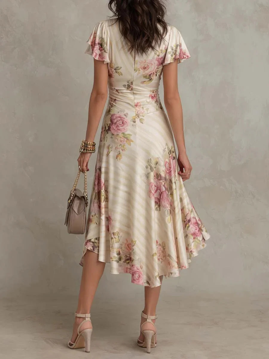 Poppy | Groovy Floral Print Short Sleeve Midi Dress