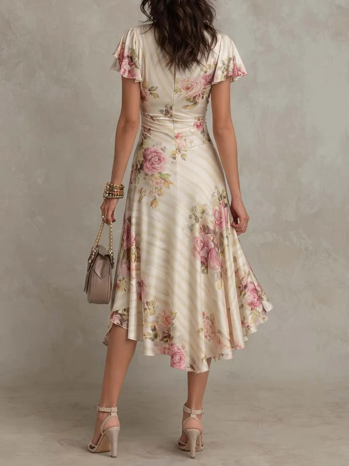 Poppy | Groovy Floral Print Short Sleeve Midi Dress