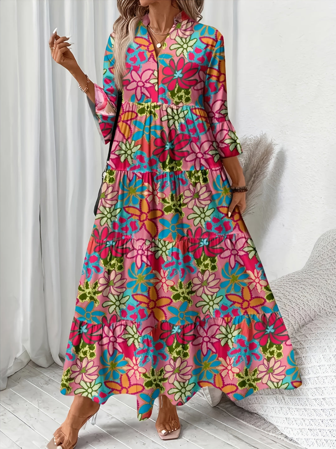 Ines™ - Floral Frill Pleated Dress