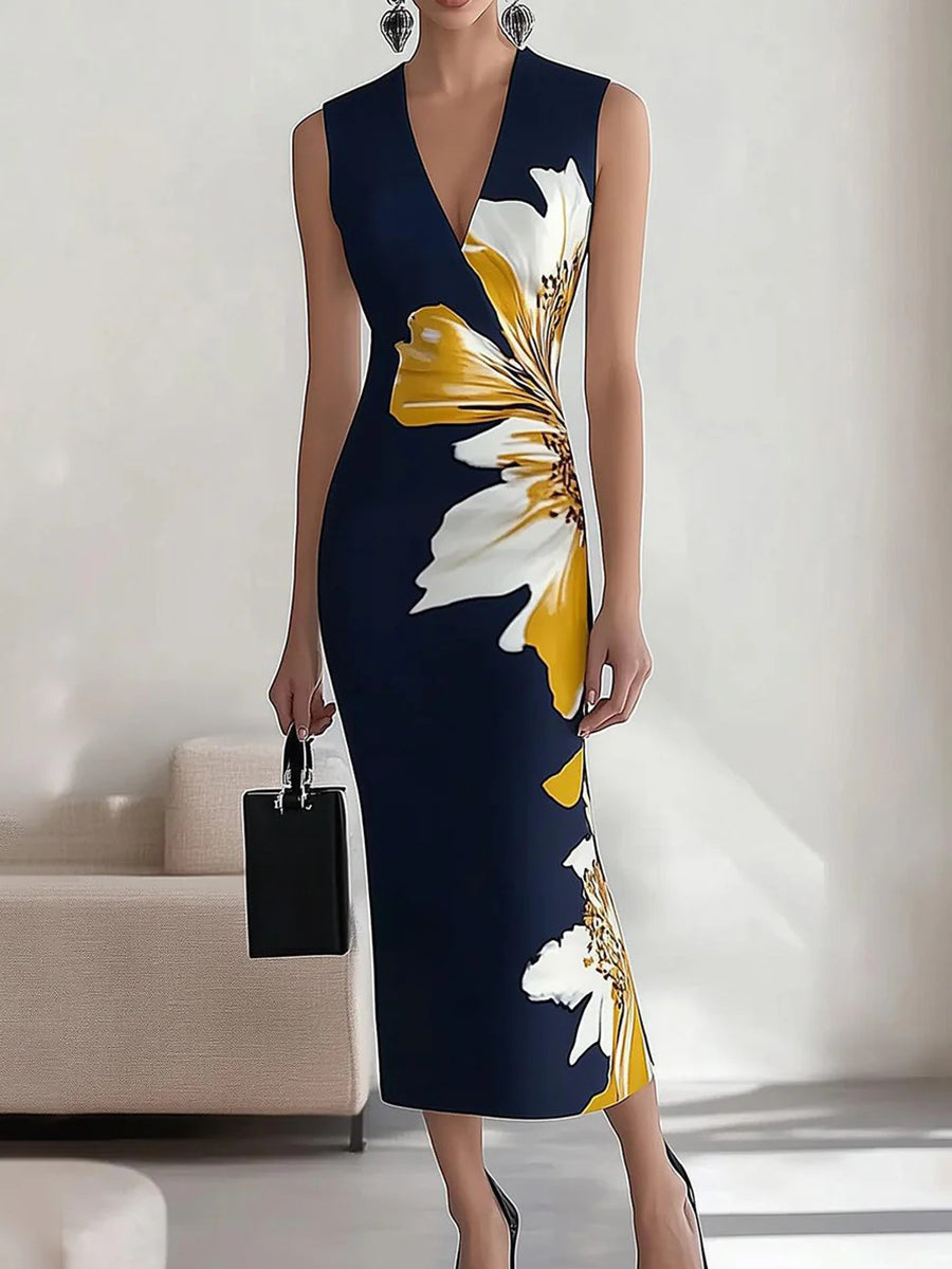 Selene | Elegant Floral Sleeveless V-Neck Maxi Dress
