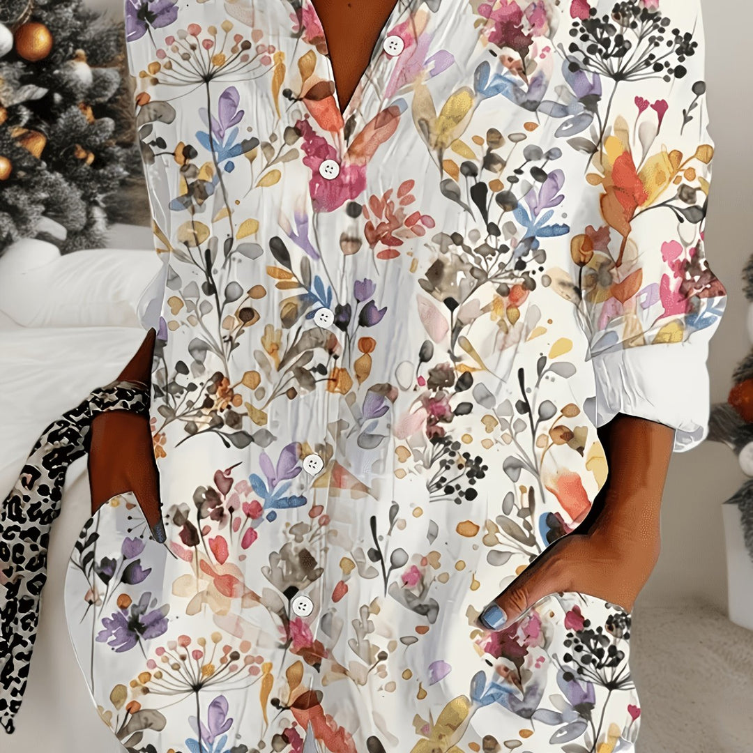 Celeste | Classic Collar Printed Long Sleeve Blouse