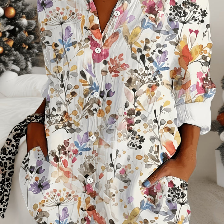 Celeste | Classic Collar Printed Long Sleeve Blouse