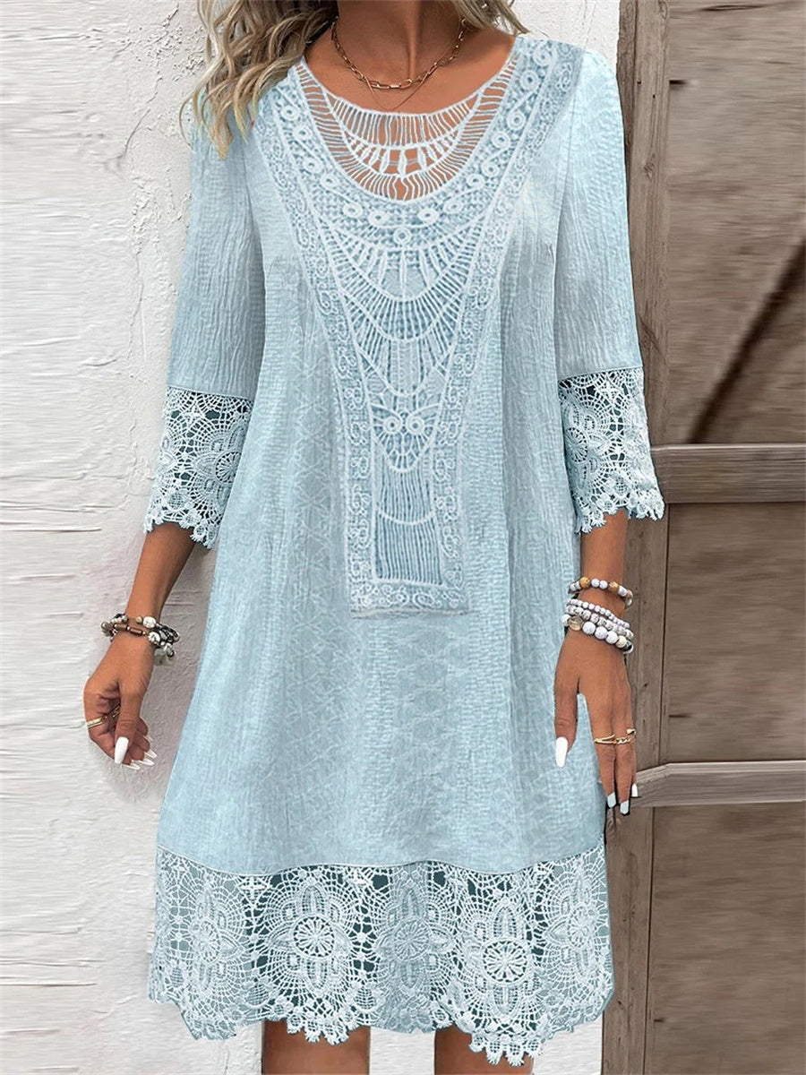 Camille | Lace Detail Solid Midi Dress