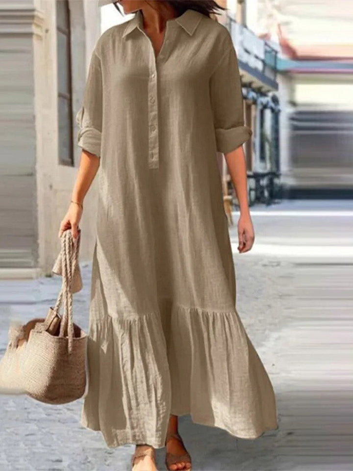Sienna | Vintage Solid Lapel Long Sleeve Maxi Dress