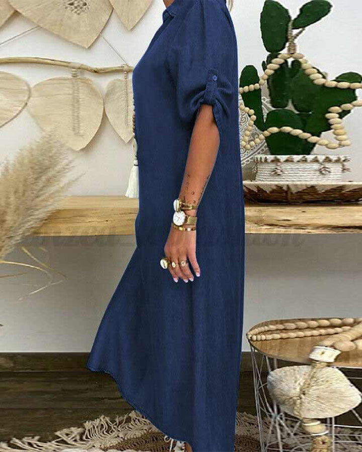 Stylish solid-color denim dress – timeless all-rounder for any occasion