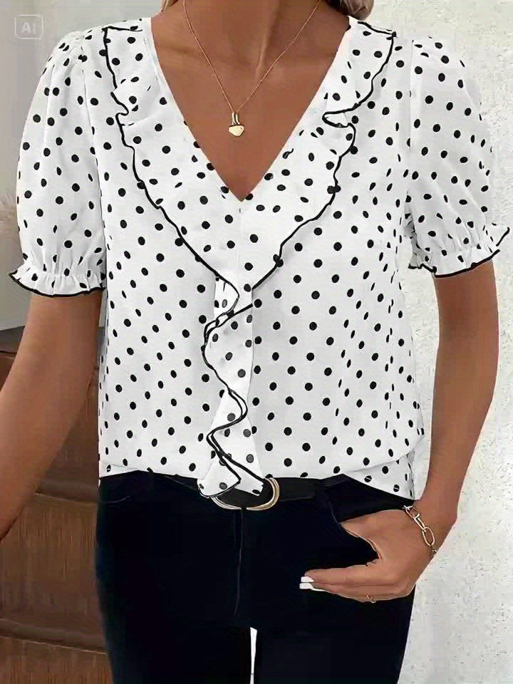 LILA – Lace Color Block Bubble Sleeve Blouse