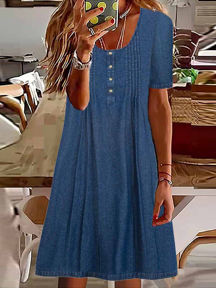 Denim | Loose Fit Button-Front Denim Midi Dress
